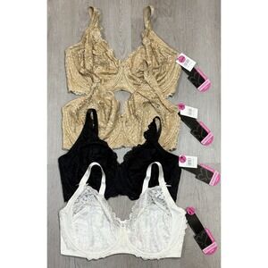 Q-T Intimates Kelly Lace Underwire Bra Size 42DDD Unlined 5554QX Lot Of 4 NWT